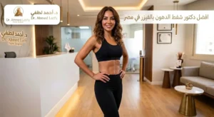 نتيجة مبهرة لعملية شفط دهون البطن ونحت القوام بالفيزر في عيادة د. أحمد لطفي، افضل دكتور شفط الدهون بالفيزر في مصر.